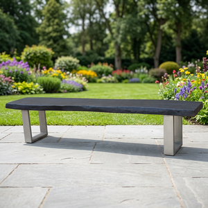 Banc en bois massif moderne, écologique et durable, avec pieds en métal, 4 places, personnalisable, table de siège pour restaurant extérieur, maison, bureau - Product Image 1