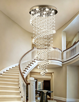 Lustre en acier inoxydable avec cristaux K9, éclairage LED rotatif tricolore à intensité variable, directement de l'usine, pour escalier de villa