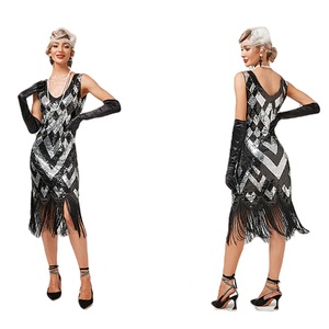 Vestido Vintage Años 20 Estilo <span class=keywords><strong>Gran</strong></span> Gatsby Charleston Flapper para Mujer con Lentejuelas y Flecos para Fiesta Temática de los Locos Años 20 - Product Image 3
