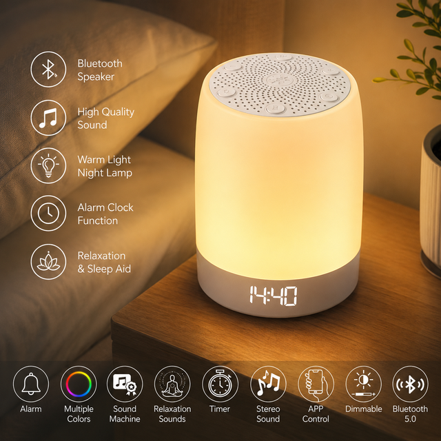 Portable Multifunction White Noise Machine Sleep Speaker with Warm LED Night Light APP Control for Baby and Adults