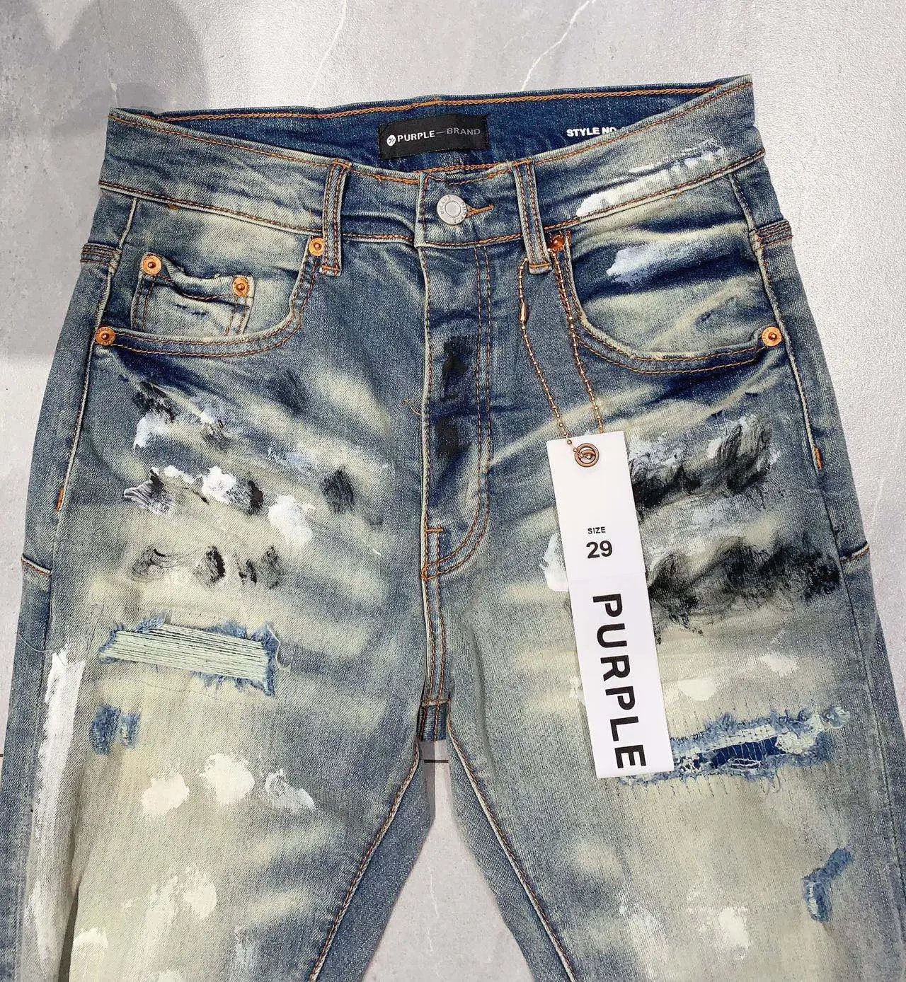 OEM high quality High street paint holes to make old jeans rock revival mens jeans