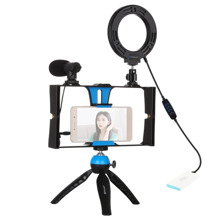 Gratis Gift Puluz 4 In 1 Vlogging Live-uitzending Smartphone Video Rig 4.7 Inch 12Cm Ring Led Selfie Licht kits Met Microfoon