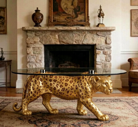 Sculpture de table unique en résine, motif léopard, art animal réaliste pour les espaces de vie