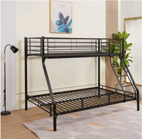 Lit superposé moderne en métal, taille double sur grand lit, avec cadre de lit robuste, échelle latérale incurvée intégrée et barrières de sécurité hautes pour enfants et adultes