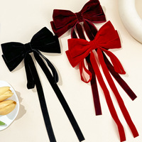 Nouveau gros personnalisé velours cheveux arcs Barrette longue queue ruban rouge accessoire de cheveux pour femmes filles enfants bébés en métal