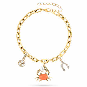 Bracelet <span class=keywords><strong>à</strong></span> breloques plaqué or tendance EDGE avec breloques émaillées en forme de <span class=keywords><strong>crabe</strong></span> orange, fleur et <span class=keywords><strong>fer</strong></span> <span class=keywords><strong>à</strong></span> <span class=keywords><strong>cheval</strong></span> – Bijoux tendance pour femme - Product Image 2