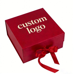 Wholesale Custom Embossed Recyclable Paper Rigid Cardboard Red Wedding <b>Gift</b> Packaging <b>Magnetic</b> Foldable <b>Gift</b> <b>Boxes</b> Ribbon - Product Image 2