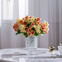 Plantes artificielles décoratives, fleurs de camélia et de rose avec vase en verre, tige réglable pour la décoration de table