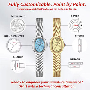 Montre à quartz en acier inoxydable pour femmes, forme ovale simple, personnalisée, avec bracelet de 18 mm, cadran à aiguilles, logo personnalisé pour femmes - Product Image 2