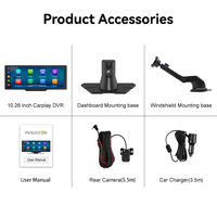 Écran portable IPS de 10,26 pouces, écran sans fil CarPlay, Android Auto, lien miroir, affichage HD, multimédia universel pour voiture