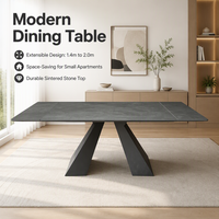 Table à manger moderne extensible en pierre frittée pour hôtel et restaurant, cadre métallique rectangulaire noir, commande en gros