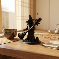 Figurine de sorcière avec balai et squelette en PLA imprimée en 3D, décoration de scène d'Halloween, fabrication chinoise, vente en gros d'usine