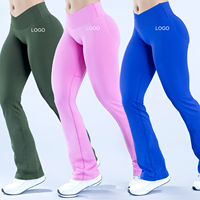 Leggings évasés pour femmes, personnalisés, sans couture, en Spandex/Nylon, couleur unie, avec taille côtelée et décolleté en V croisé, longueur intégrale, taille élastique, pour Yoga et Gym