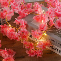 Bestseller Künstliche Rosa Kirschblüten-Lichterkette LED-Kupferdraht-Lichterkette Batteriebetriebene Feenlichter
