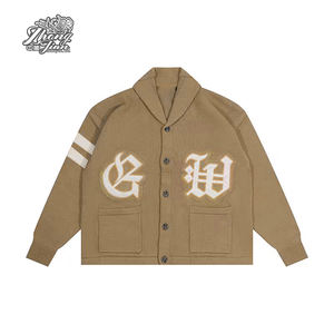 Cardigan en tricot à col rond pour <span class=keywords><strong>homme</strong></span> en coton avec un grand motif brodé sur une grande surface, boutonné surdimensionné - Product Image 3