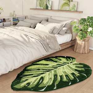 Tapis de salle de bain mignon, motif feuilles vertes, absorbant l'eau, lavable en machine, décoration pour la maison - Product Image 6