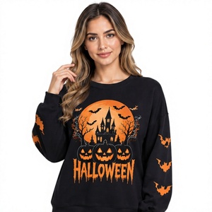 Halloween <b>Sweatshirt</b> <b>Vintage</b> Skull Graphic Oversized Crew Neck Long Sleeve Gothic Pullover Unisex Autumn Winter Streetwear - Product Image 1
