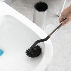 Brosse de toilette en acier inoxydable de style nordique avec base, durable, ronde, résistante à la rouille, design gris argenté incrusté - Product Image 5