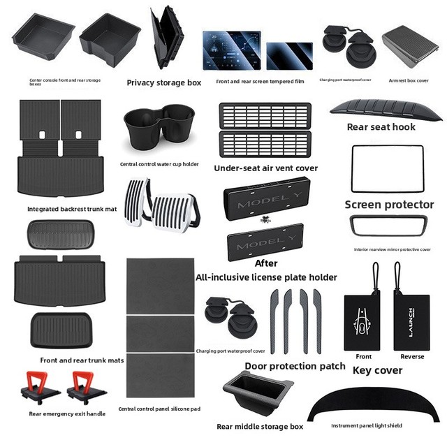Six-seat ModelYL Tesla 12V New Central Control Front/Rear Storage Boxes Foot Pads TPE/Silicone/ABS Material Cargo Cover Interior