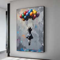 Toile Banksy Ballon Fille aux Ballons Colorés, Art Mural Moderne et Émouvant, Art de Rue Vibrant, Cadre en Bois Tendu