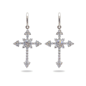 Pendientes de Lujo con Cruz, Plata 925, Cristal y Diamantes de Imitación, Engaste de Garra, Joyería Religiosa para Mujer, Ceremonia Cristiana - Product Image 1