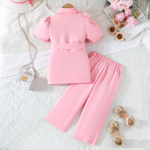 Conjunto de Ropa de Verano para Niñas de 7 Años, Color Rojo Rosa, <span class=keywords><strong>Gasa</strong></span> de Algodón, Transpirable, Manga Corta, Pantalones Anchos - Product Image 3