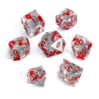 Lot de 7 dés polyédriques DND carrés en résine rouge Dragon à noyau liquide, écologiques et personnalisables, pour jeux de rôle RPG