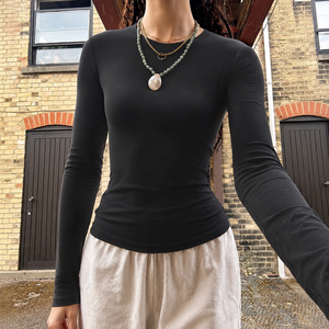 Haut en tricot ajouré à nouer dans le dos, T-shirt uni à manches longues pour femme, haut décontracté basique à superposer, style rétro Y2K - Product Image 4
