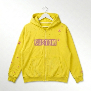 TOOHOO Custom Winter Animal Print Acid <b>Wash</b> 450GSM Heavyweight Boxy Fit Zipper-Up Men's Streetwear Vintage Stone Washed 100% - Product Image 2