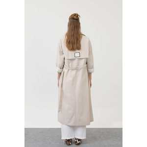 Gabardina para Mujer, Color Crudo, Manga Larga, Tejido de Tela, Estilo Casual y Cómodo para Otoño - Product Image 1