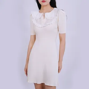 Moda europea lavorato a maglia rosa 100% bel maglione corto corto vestito bianco elegante estate per ufficio