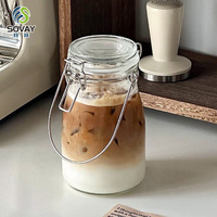 Bouteille en verre transparente vide de 500 ml, 1000 ml, 1500 ml, 2000 ml, bouteille à jus, bouteille à boisson, bouteille à lait avec couvercle en verre hermétique