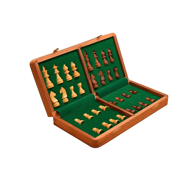 Jogo de tabuleiro dobrável de madeira, escultura, jogo de tabuleiro com caixa de embalagem de madeira para venda