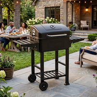 Barbecue portable en acier au charbon de bois avec tables latérales et roues, vente en gros, direct usine, OEM personnalisé, écologique, flamme-atténuateur inclus