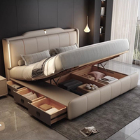 Lit en cuir capitonné de luxe de haute qualité, design moderne, lit en bois massif, cadre de lit élégant de taille king, meubles de chambre à coucher