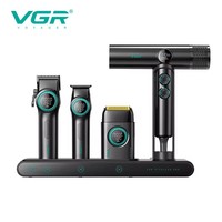 Kit de Barbería Profesional VGR 4 en 1, Combo USB 11000 RPM, Afeitadora de Barba, Recortadora de Cabello, Secador, Pantalla LCD, Juego Completo