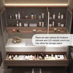 2025 Style Modern Water Resistant Wooden Panel Bath Cabinet Single Double Bathroom <strong>Vanities</strong> LED Mirror Sink for Villa Apartments - Product Image 4