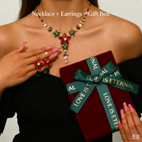 Set Perhiasan Kalung dan Anting Bunga Zirkon AAA Grosir dengan Kotak Hadiah, Kalung Kristal untuk Pengantin, Pernikahan, Pesta, dan Gaun