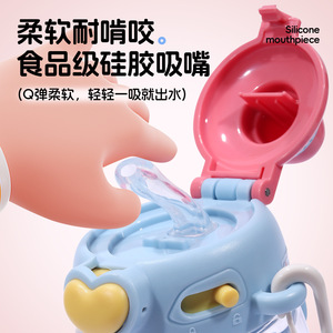 Children's Straw Water Bottle With Push Button Lid Cartoon Design Leak Proof For School Kids <b>Plastic</b> <b>Drinkware</b> - Product Image 3