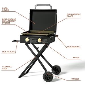 Miire prix usine X jambes Portable pli 2 brûleurs gaz de table <span class=keywords><strong>Plancha</strong></span> plaque chauffante Barbecue barbecue avec roues <span class=keywords><strong>couvercle</strong></span> <span class=keywords><strong>pour</strong></span> jardin - Product Image 3