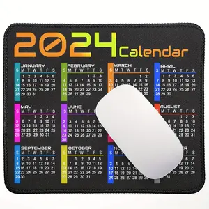 Dikişli kenarları ile takvim Mouse Pad kaymaz kauçuk taban serin fare Mat tasarım 2024 takvim ile dizüstü PC ofis için