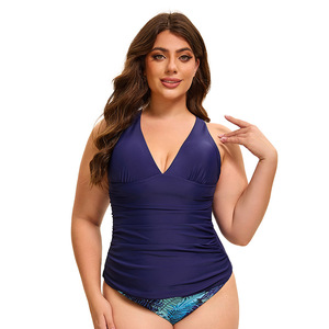 Nuevo Bikini triangular sexy sin espalda para mujer Patrón sólido Traje de baño de una pieza separada Característica de talla grande para ventas transfronterizas - Product Image 1