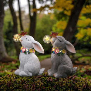 Tượng trang trí thỏ bằng nhựa resin năng lượng mặt trời LED cao cấp Roogo dùng cho trang trí sân vườn và ngày lễ - Product Image 6