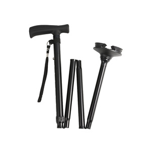 Adjustable Aluminum Alloy Folding <b>Cane</b> With Four Corner Base For Elderly Support And Stability Black Color Model GB 8031 - Product Image 4