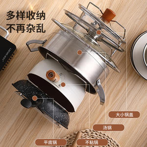 ชั้นวางฝาหม้อสแตนเลสทรงสี่เหลี่ยมปรับได้อเนกประสงค์พร้อมที่คว่ำฝาโลหะ - Product Image 5