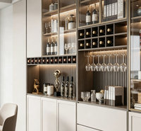 Armoire à vin murale intégrée moderne sur mesure avec éclairage LED, porte vitrée et rangement pour bouteilles