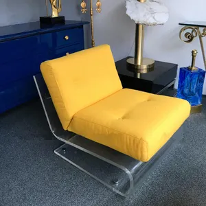 เก้าอี้โปร่งสบายสีเหลืองมีพนักพิงเก้าอี้พักผ่อนทำจากอะคริลิค