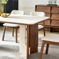 Table à manger OEM d'usine avec plateau en marbre et bois, structure stable, mobilier élégant pour projets d'aménagement intérieur