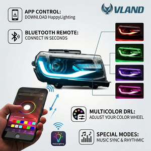 Phares LED VLAND pour Chevrolet Camaro 5ème génération 2014-2015, facelift ZL1 LS SS 1LT, avec feux de jour LED RGB - Product Image 4