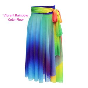मिडी गीतात्मक नृत्य वेशभूषा रंगीन इंद्रधनुष रंग जाल फीता बैले स्कर्ट - Product Image 3